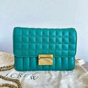J. Crew Quilted Teal Leather Crossbody Bag Blue-Green Purse Clutch w/ Dust Bag